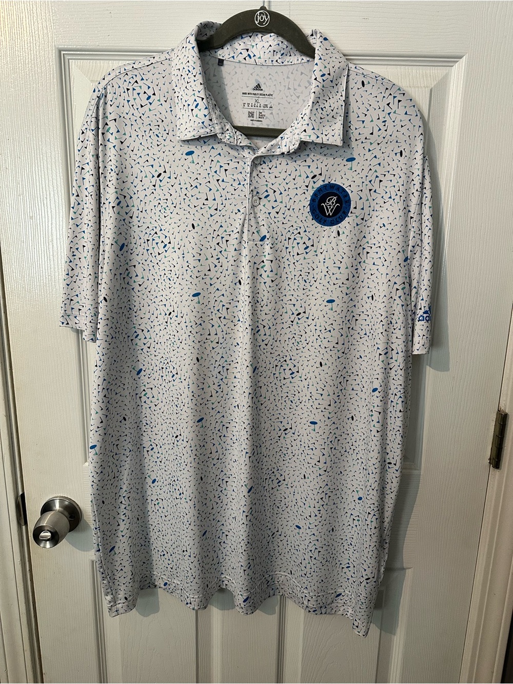 adidas Men’s White Polo with Blue Confetti Print